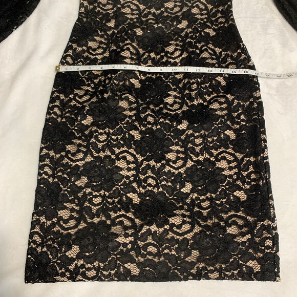 Adrianna Papell Black Lace Dress Bell Sleeve Feminine Holiday Party Evening - Picture 6 of 9